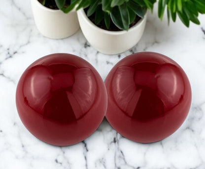 Set of Two 3" Red Aluminum Decorative Orbs