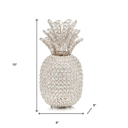 15" Silver Faux Crystal Decorative Pineapple