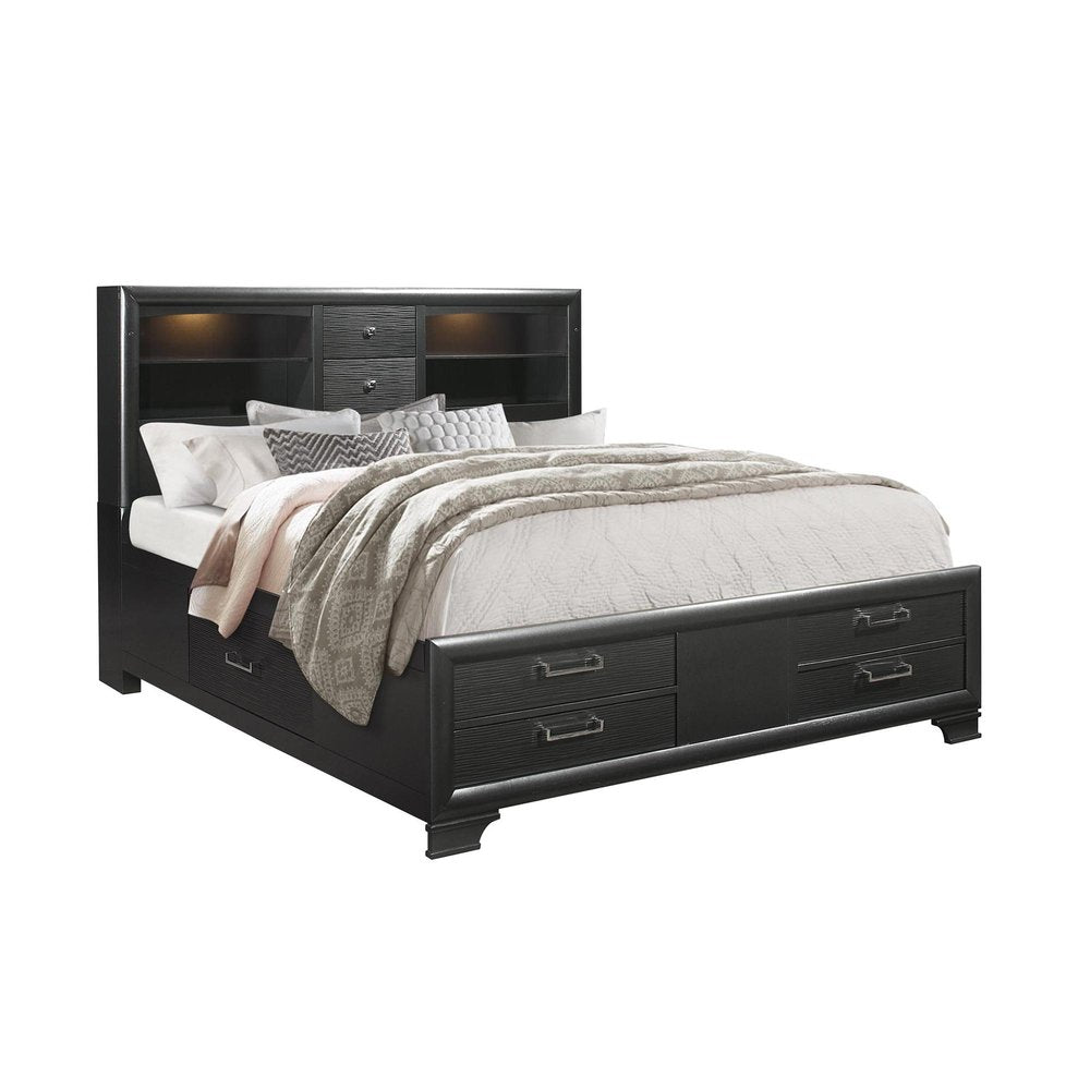 Solid Wood Queen Gray Eight Drawers Bed