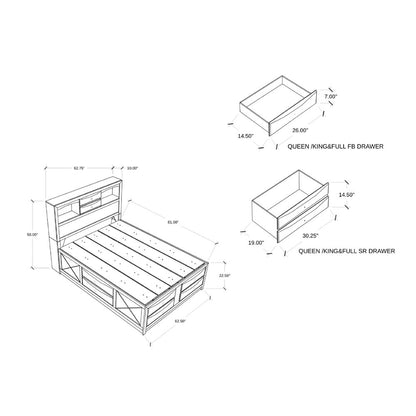 Merlot Solid Wood Queen Bed Frame With Eight Drawers