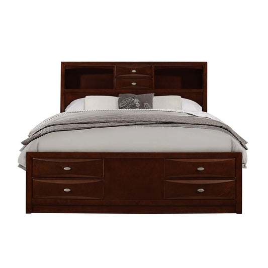 Merlot Solid Wood King Bed Frame With Eight Drawers