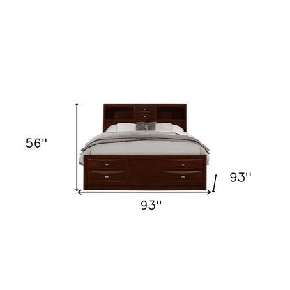 Merlot Solid Wood King Bed Frame With Eight Drawers