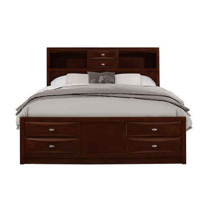 Merlot Solid Wood King Bed Frame With Eight Drawers