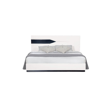 Gray and White Wood And Linen King Bed Frame
