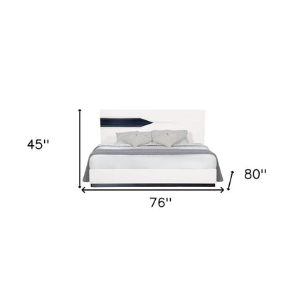 Gray and White Wood And Linen King Bed Frame