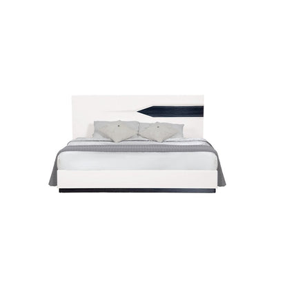 Gray and White Wood And Linen King Bed Frame