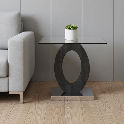 20" White, Grey And Clear Glass Oval End Table