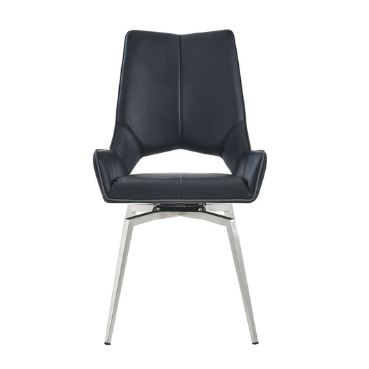 Set of Two Black and Silver Upholstered Faux Leather Dining Side Chairs