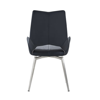 Set of Two Black and Silver Upholstered Faux Leather Dining Side Chairs