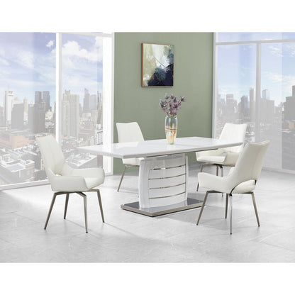 Set of Two Tufted White And Silver Upholstered Faux Leather Dining Arm Chairs