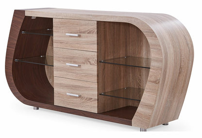 Oak And Walnut Multi Tone Buffet With 3 Drawers