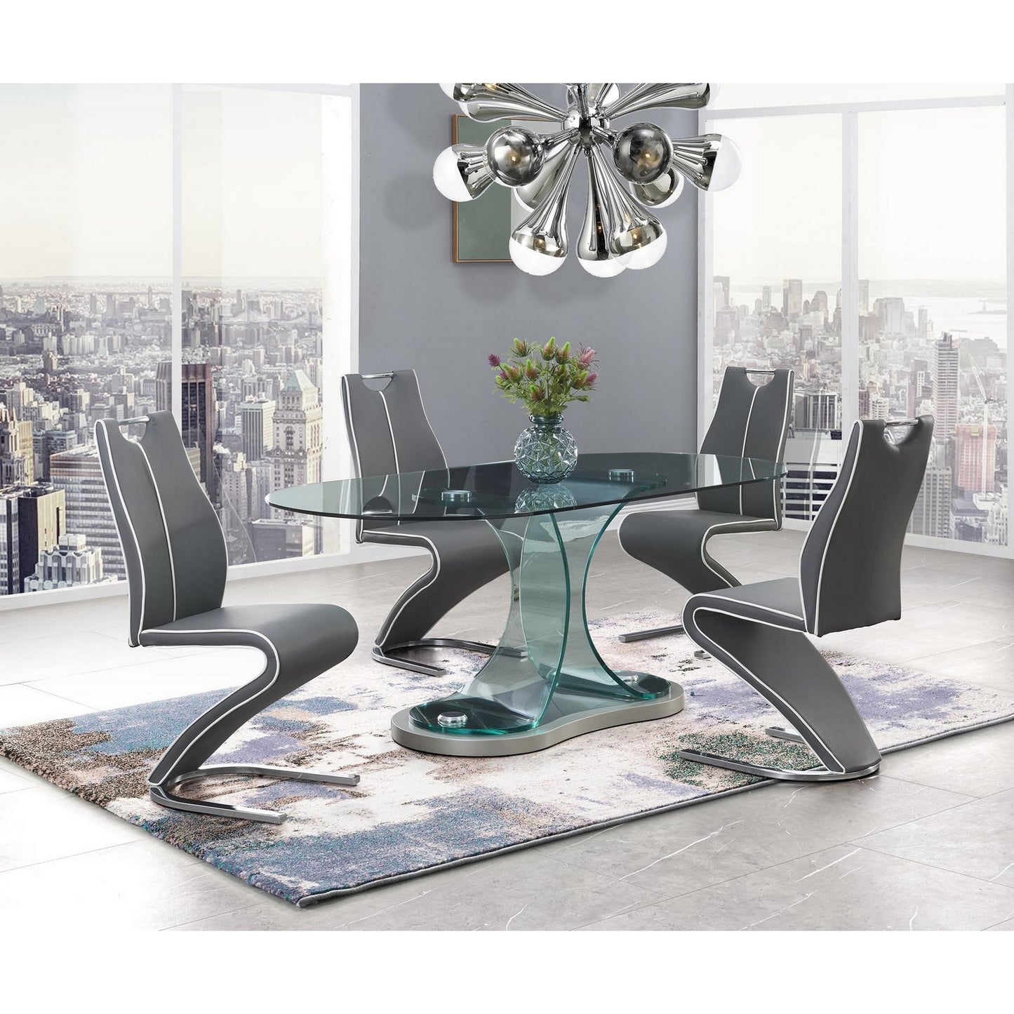Set of Two Gray White and Silver Upholstered Dining Side Chairs