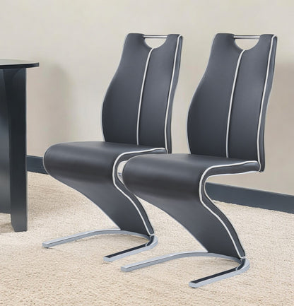 Set of Two Gray White and Silver Upholstered Dining Side Chairs