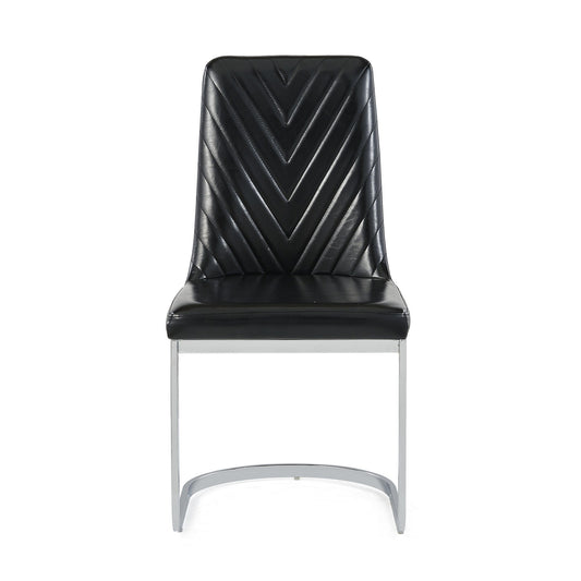Set of Two Black and Silver Upholstered Dining Side Chairs