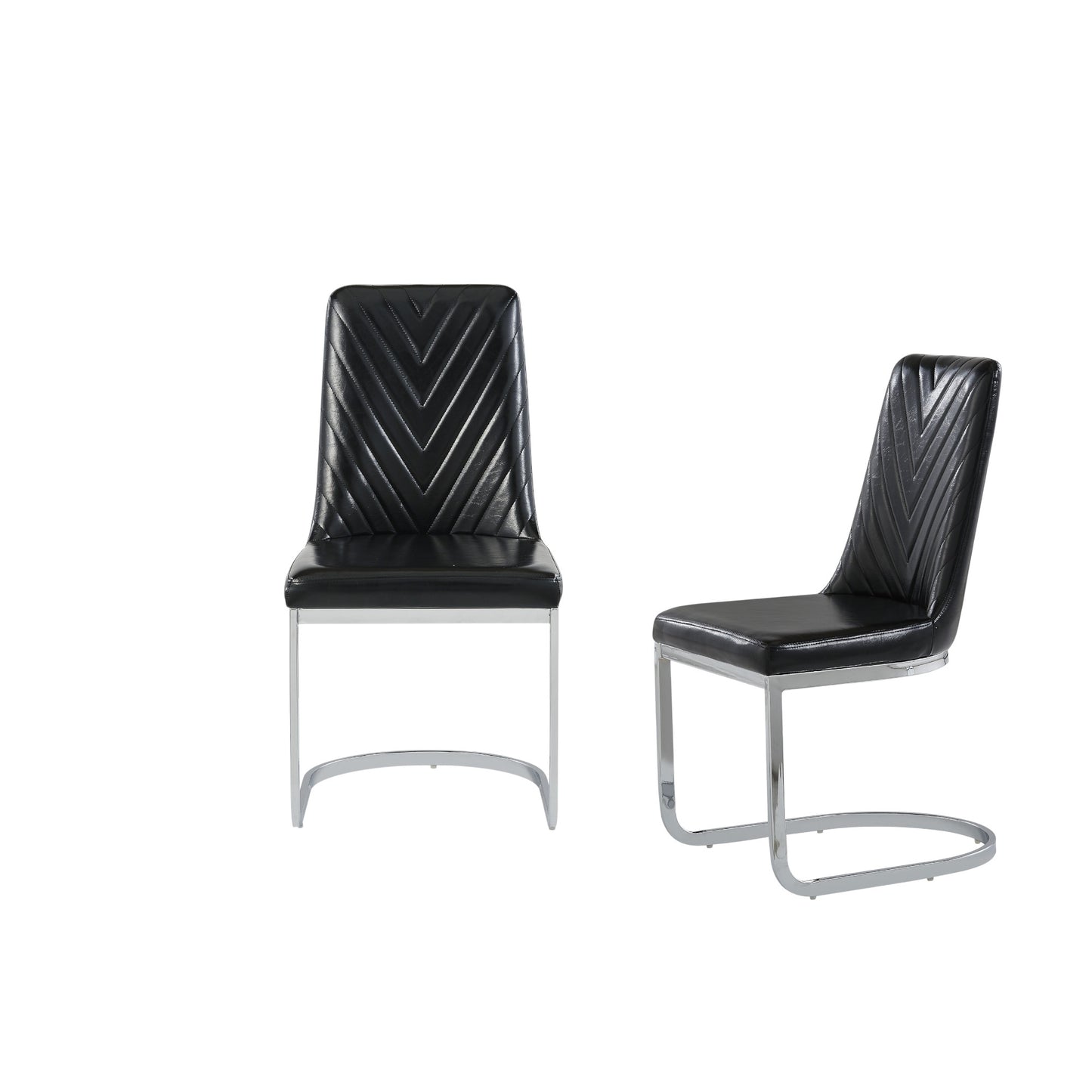 Set of Two Black and Silver Upholstered Dining Side Chairs