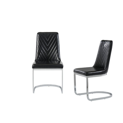 Set of Two Black and Silver Upholstered Dining Side Chairs
