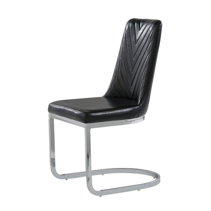 Set of Two Black and Silver Upholstered Dining Side Chairs