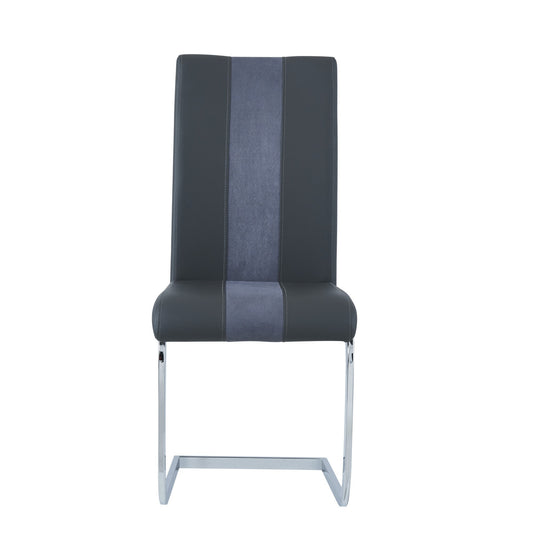Set of Four Gray and Silver Upholstered Faux Leather Dining Side Chairs