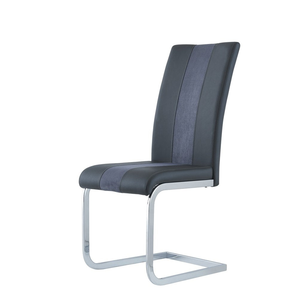 Set of Four Gray and Silver Upholstered Faux Leather Dining Side Chairs