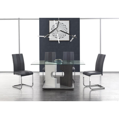 Set of Four Gray and Silver Upholstered Faux Leather Dining Side Chairs