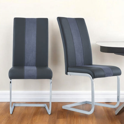 Set of Four Gray and Silver Upholstered Faux Leather Dining Side Chairs