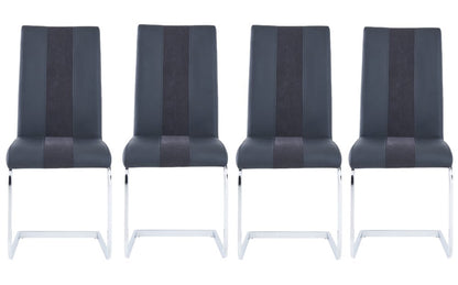 Set of Four Black and Silver Upholstered Faux Leather Dining Side Chairs