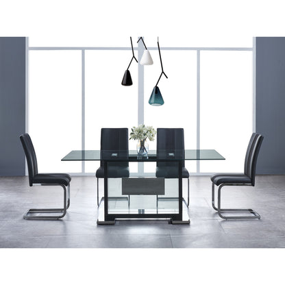 Set of Four Black and Silver Upholstered Faux Leather Dining Side Chairs