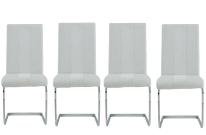 Set of Four White and Silver Upholstered Faux Leather Dining Side Chairs