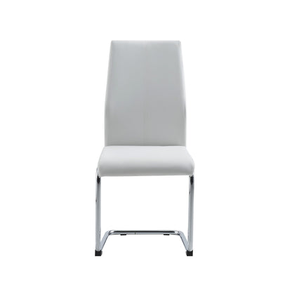 Set of Four White and Silver Upholstered Faux Leather Dining Side Chairs
