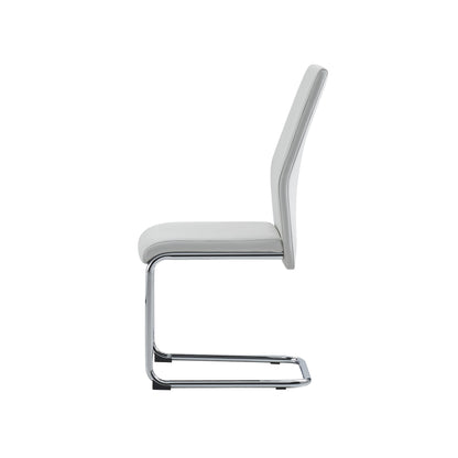 Set of Four White and Silver Upholstered Faux Leather Dining Side Chairs
