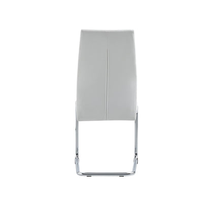Set of Four White and Silver Upholstered Faux Leather Dining Side Chairs