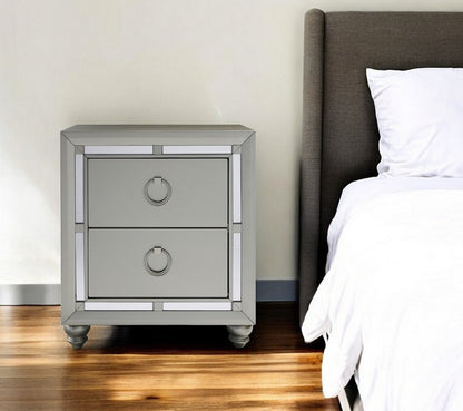 28" Solid and Manufactured Wood And Mirrored Glass Nightstand
