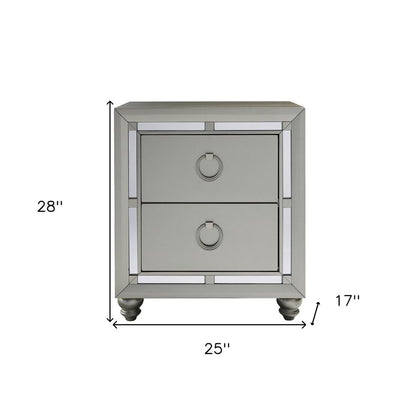 28" Solid and Manufactured Wood And Mirrored Glass Nightstand