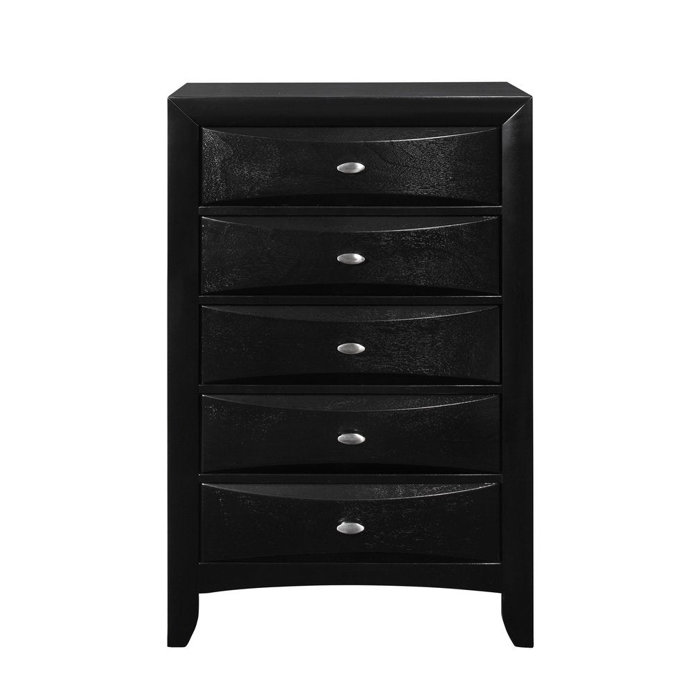 32" Black Solid Wood Five Drawer Dresser