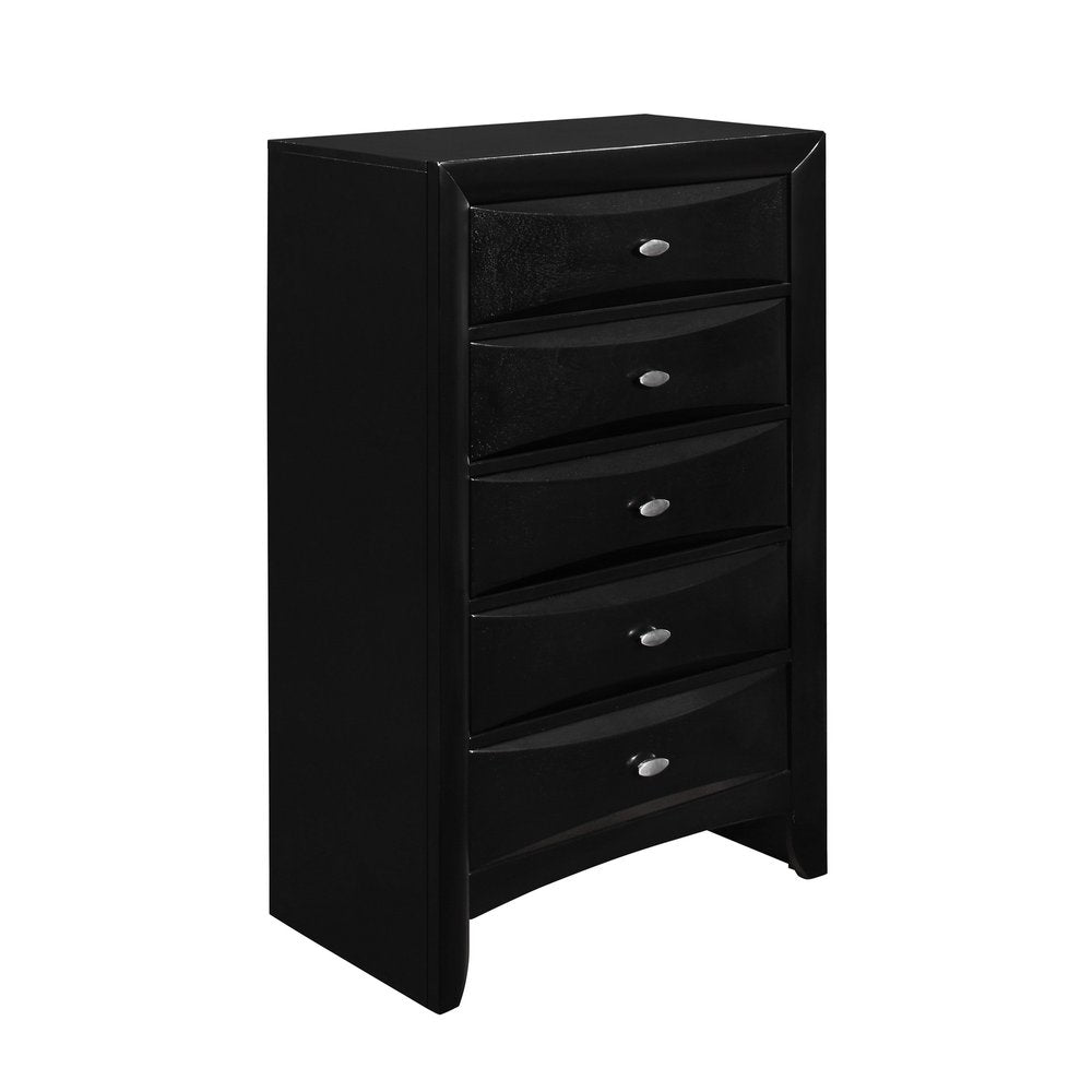 32" Black Solid Wood Five Drawer Dresser