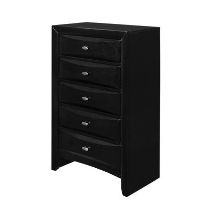 32" Black Solid Wood Five Drawer Dresser