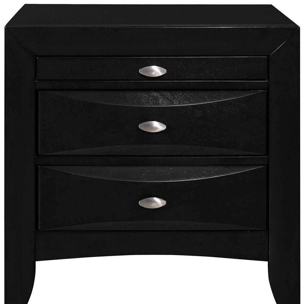 25" Black Wood Three Drawer Nightstand