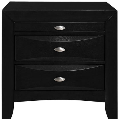 25" Black Wood Three Drawer Nightstand