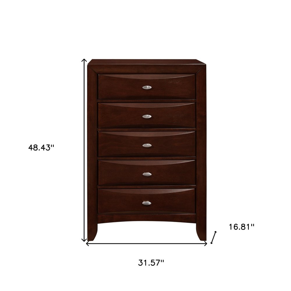 32" Merlot Solid Wood Five Drawer Dresser
