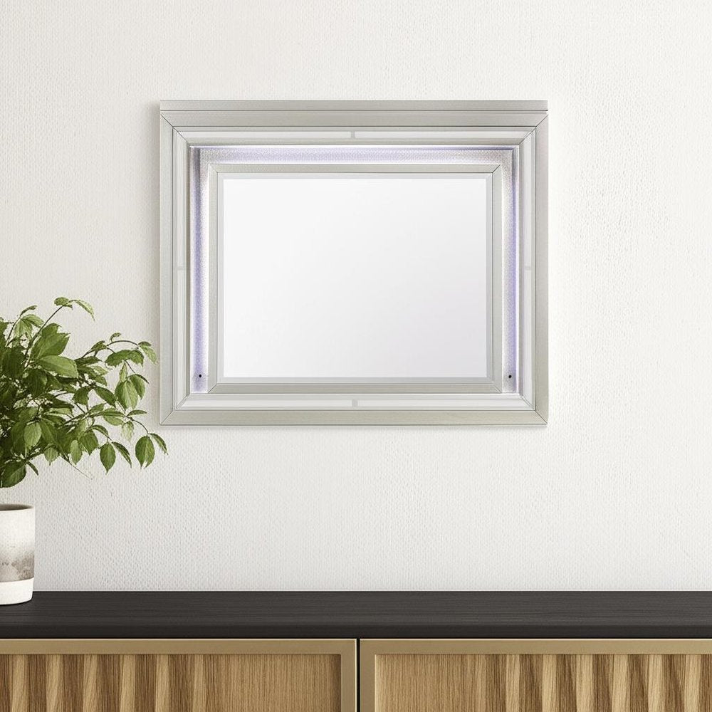38" Champagne Wood Lighted Mounted Accent Mirror