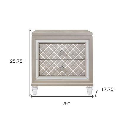 26" Solid and Manufactured Wood And Mirrored Glass Nightstand
