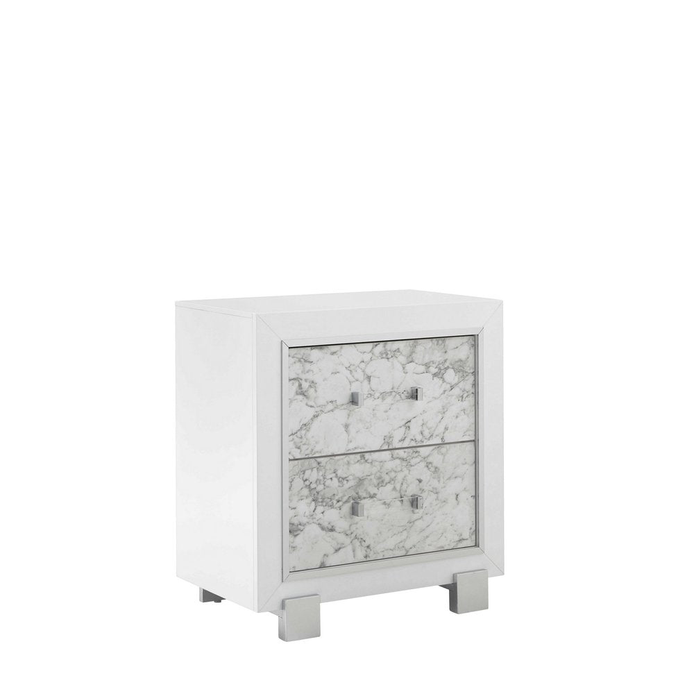 29" White Wood Two Drawer Nightstand