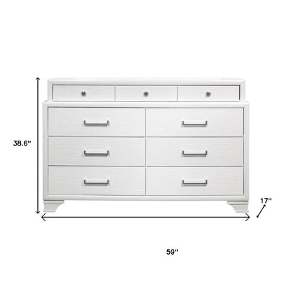 59" White Solid Wood Mirrored Nine Drawer