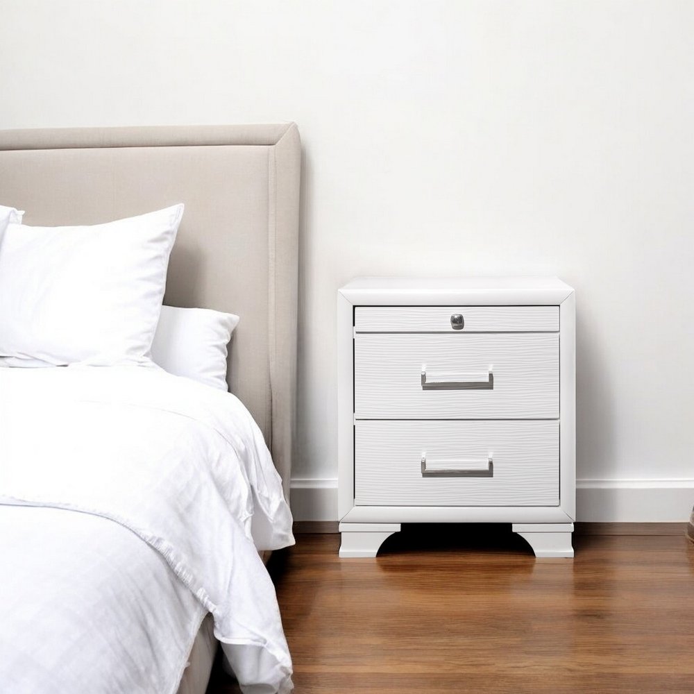 27" White Wood Two Drawer Nightstand