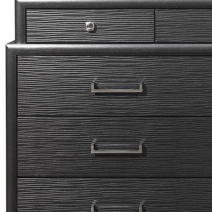59" Gray Ribbed Texture Solid Wood Nine Drawer Double Dresser