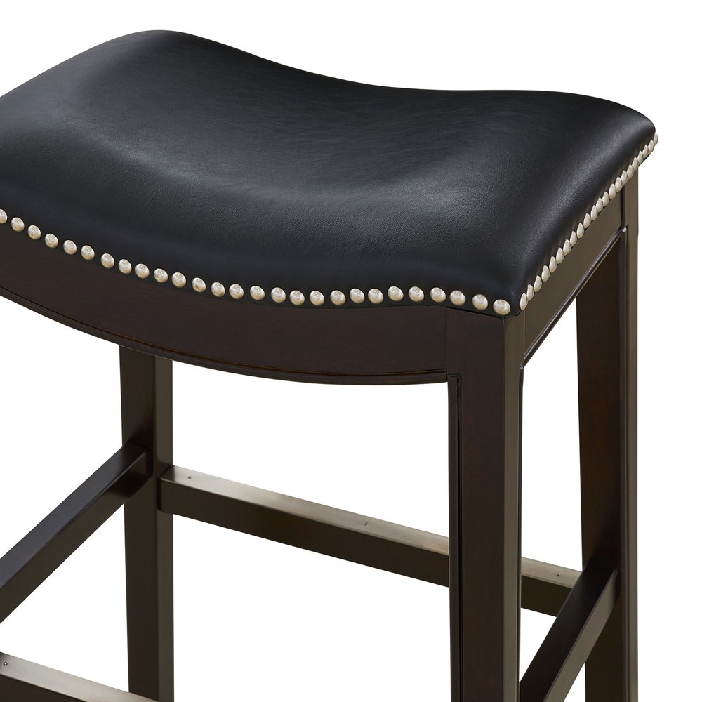 31" Black and Espresso Solid Wood Backless Bar Height Bar Chair