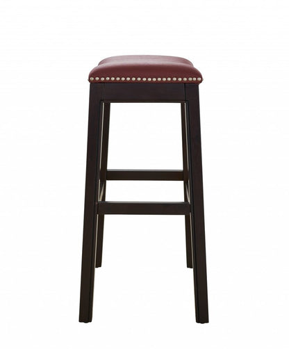 26" Dark Red and Espresso Solid Wood Backless Counter Height Bar Chair