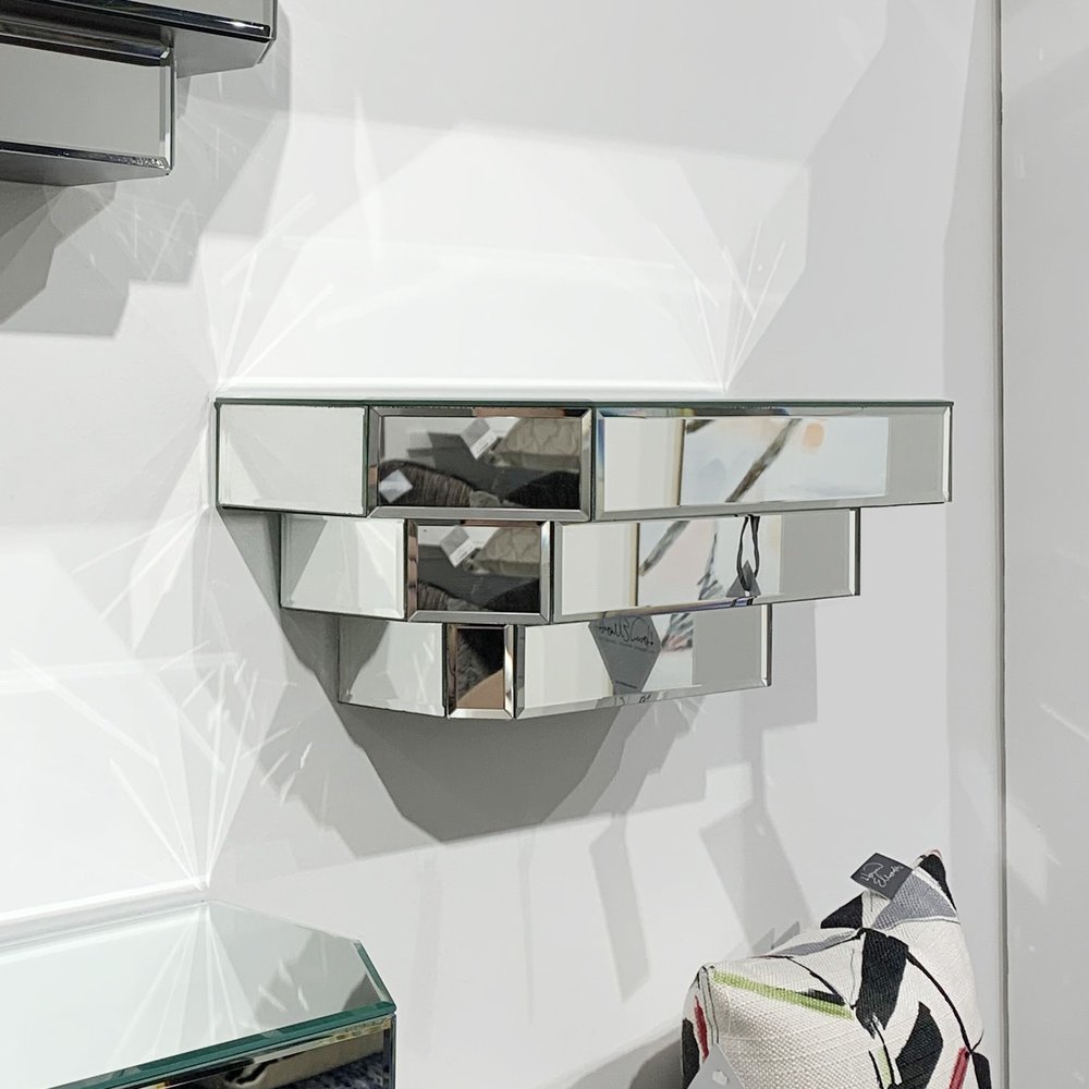 16" Silver Mirrored Glass Hanging Dimensional Floating Shelf
