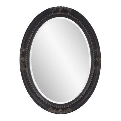 33" Black Ornate Oval Wood Framed Accent Mirror