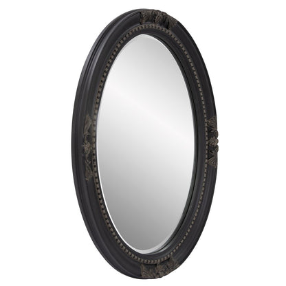 33" Black Ornate Oval Wood Framed Accent Mirror